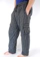 Black Cargo Stripe Trousers - 100% Cotton