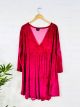 Pink Velvet V Neck Long Sleeve Short Dress