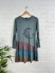 Grey Moon Print Long Sleeve Short Dress