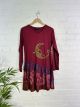 Maroon Moon Print Long Sleeve Short Dress