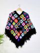 Black Multi Crochet Wool V Poncho