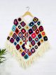 White Multi Crochet Wool V Poncho