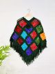 Green Multi Crochet And Patch Knitted V Poncho