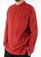 Red Stonewashed Striped Cotton 3 Button Shirt - 100% Cotton