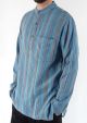 Turquoise Stonewashed Striped Cotton 3 Button Shirt - 100% Cotton