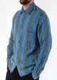 Turquoise Stripe Cotton Stonewash Full Button Shirt - 100% Cotton