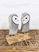 Two Owls On Log 15.5 x 14.5 x 7 cm