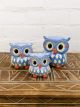Set of Three Blue Owls 10cm 8.5cm 7cm