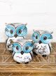 Set Of 3 White And Blue Owls