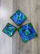 Set of 3 Square Blue/Green Mosaic Bowls 15, 12, 10cm